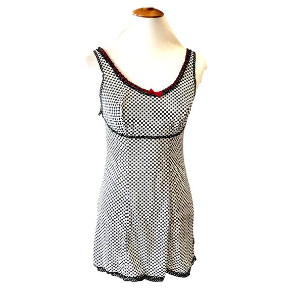 Black /White Check, Red Ribbon 60s/70s Slip Top ADORABLE! - Picture 1 of 8